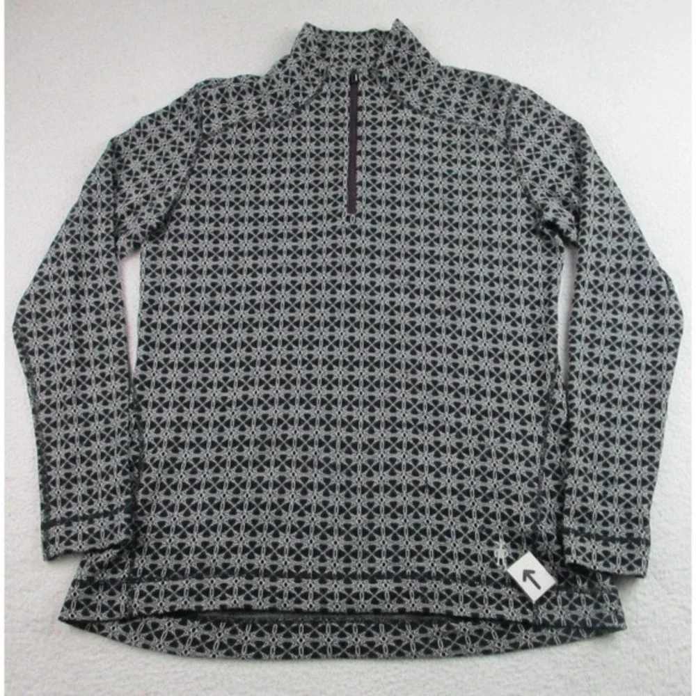 Smartwool Sweater Womens XL Black Merino Wool Quarter Zip Base Layer Pullover‎